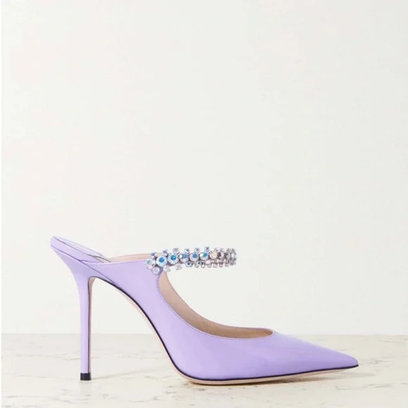New JIMMY CHOO Bing 100 Lilac crystal-embellished patent-leather mules $1,095 - Picture 4 of 16